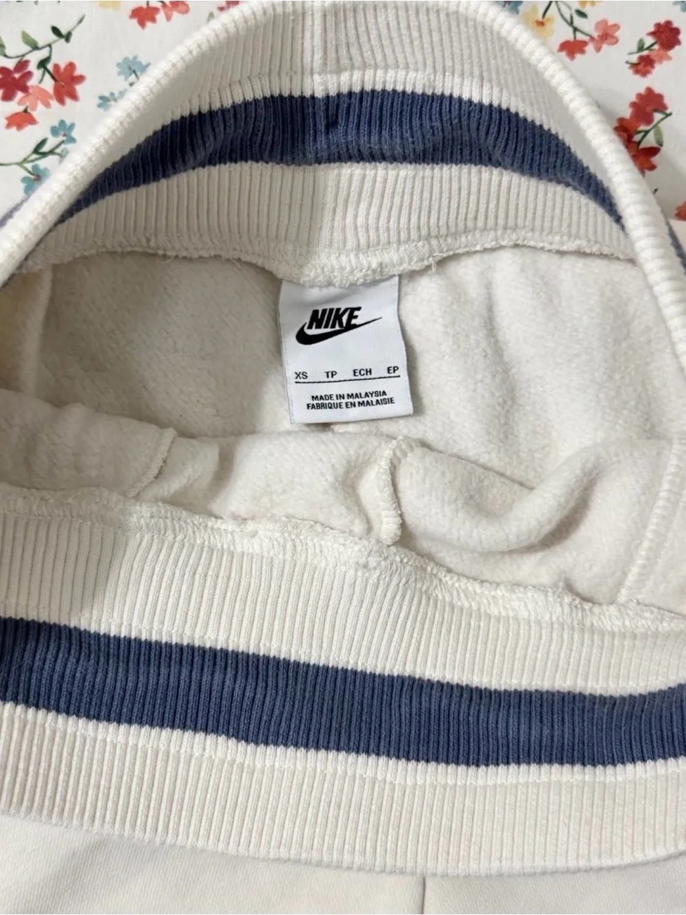 Nike White Athletic Shorts with Navy Waistband and Crest
